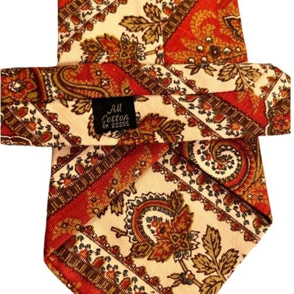 Vintage 60s 70s Paisley Floral Diagonal Stripe Wide Neck Tie Red Cream Orange - Picture 3 of 6